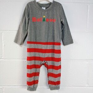 NEW Baby ' BELIEVE ' Spellout Christmas Striped Romper Jumpsuit Snap Girl Boy‎